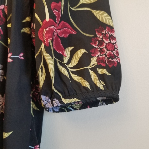 Anthropologist Dolan Cherie Black Floral Babydoll Blouse Top Size Large - Picture 7 of 11